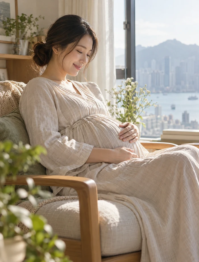 孕媽媽在窗邊休息（AI 生成示意照片）
