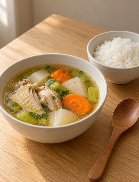 家常湯水與白飯（AI 生成示意照片）